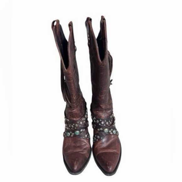 Old Gringo Brown Heeled Boots with Studded Details 9 - Picture 3 of 6